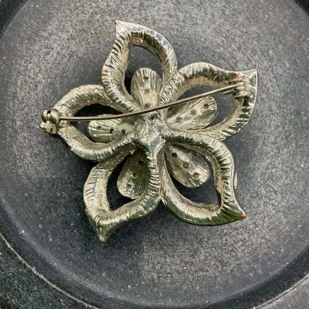 Flower Bouquet Vintage Marcasite Rhinestone Brooch Pin